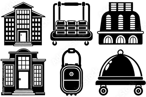 Black and White Hotel and Travel Icon Set