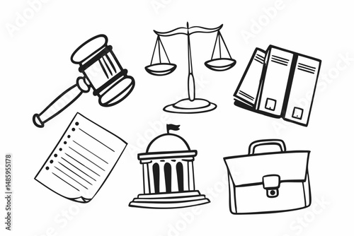 Hand Drawn Law and Justice Symbols Illustration