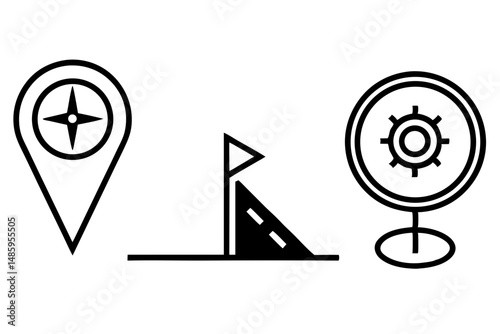 Navigation Icons Set Compass Destination Flag Global Positioning