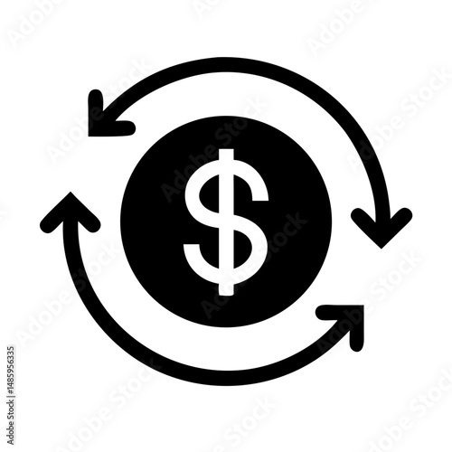 dollar in circular arrows icon silhouette on transparent background for web and graphic design