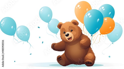 Cute Boy with Balloons - Vector Illustration for Designs