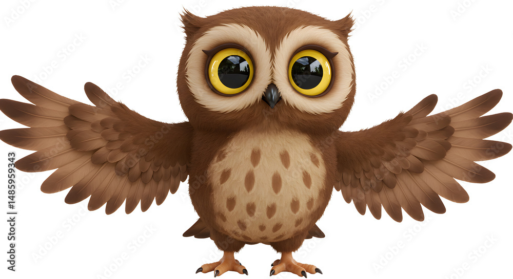 Naklejka premium Smiling Cartoon Owl with Wide Wings