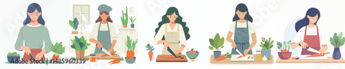 vector woman cutting carrots
