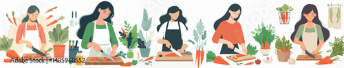 vector woman cutting carrots