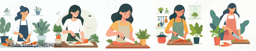 vector woman cutting carrots
