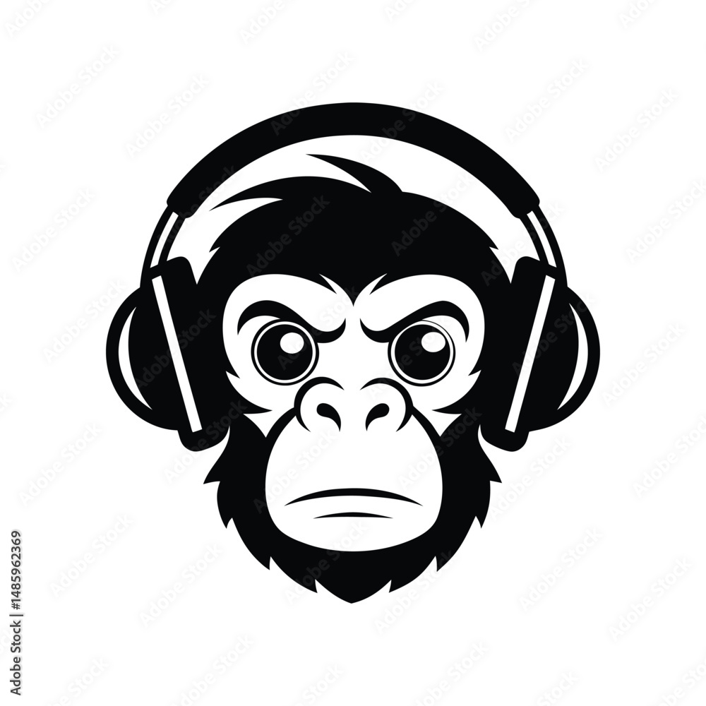 Fototapeta premium head of a monkey with headphones