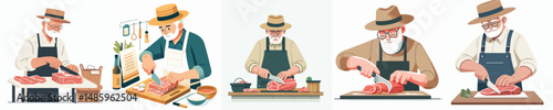 vector grandfather cutting meat