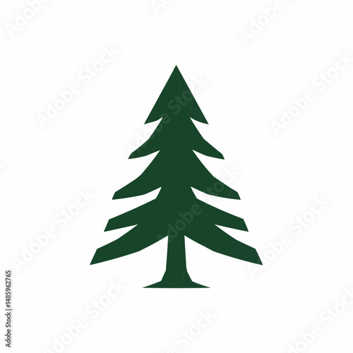 Simple, dark green coniferous tree on a white background. Minimalistic design
