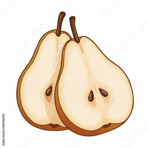 Two cartoon pears with yellow skins and brown stems on a white background