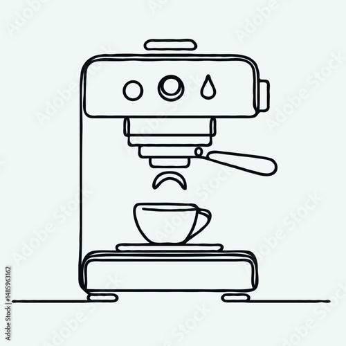 Coffee machine brewing espresso into a cup in minimalist style  