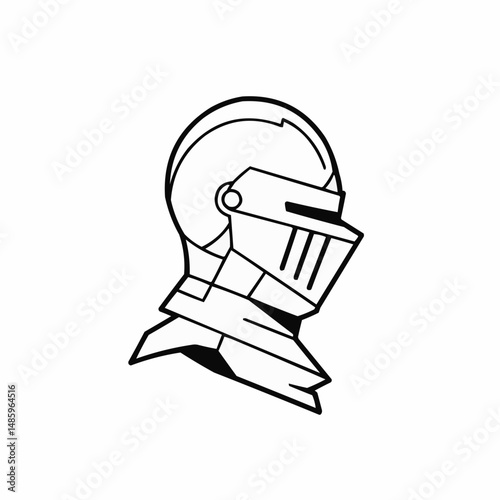 Black and white drawing of futuristic helmet, showing visor and detailed shape