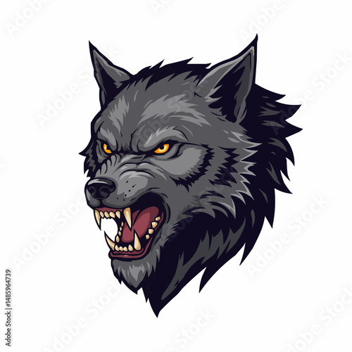 Fierce wolf portrait. Eyes burn with intensity. Dark fur and sharp ears enhance its presence