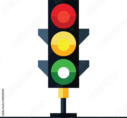 A red traffic light signal warns stop for road traffic safety