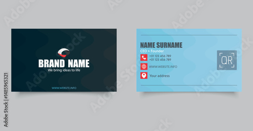 Modern Corporate Business Card Template with Red and Navy Accents.