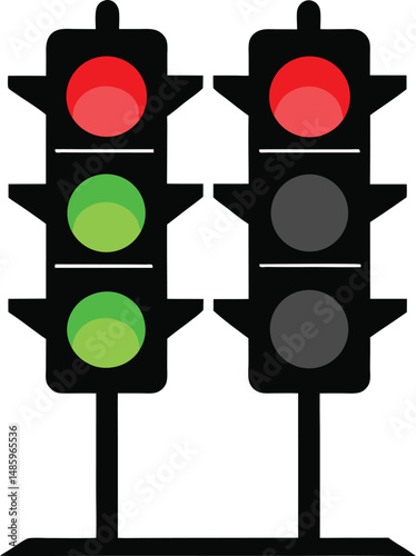A red traffic light, a vital road safety sign, shows stop on an isolated white background as a control signal for street traffic