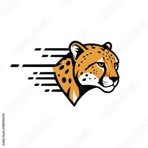 Sleek graphic of a cheetah head with racing stripes, bold outline, golden fur and striking gaze
