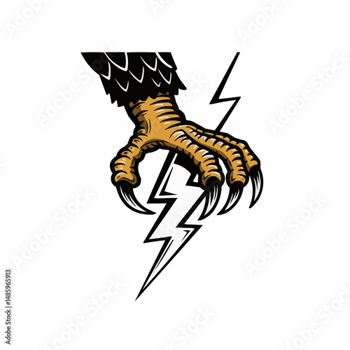 Bird claw gripping two lightning bolts, sharp black claws & gold skin tone