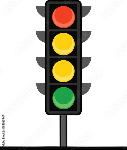 A red stoplight, a traffic control signal, stands isolated on a white background as a warning sign for road safety