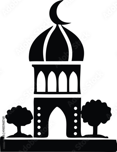 This vector illustration showcases the Taj Mahal silhouette, an iconic symbol of Indian architecture and a renowned travel landmark, resembling a mosque-like monument with a touch of old-world design