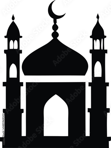 This vector illustration shows the Taj Mahal silhouette, a famous India monument and Islamic architecture with a prominent dome, often used as a travel icon and design symbol