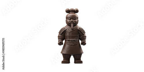 Terracotta Warrior Figurine In Chocolate Brown. Cultural Heritage And Artistic Representation Isolated On Transparent Background