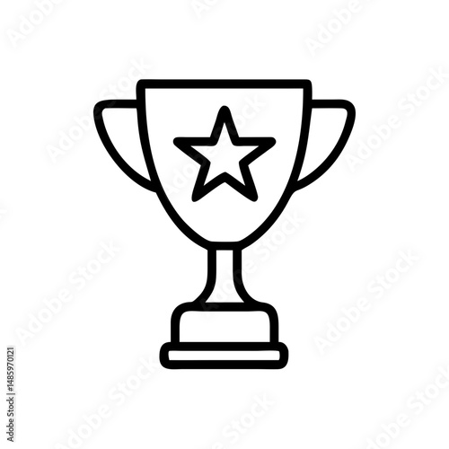 trophy cup with a central star minimal outline style on transparent background for web and graphic design