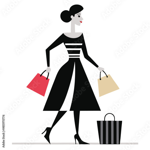 Elegant Silhouette of a Shopper in Motion