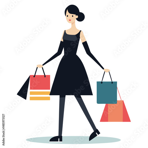 Minimalist Vector of Woman with Shopping Bags