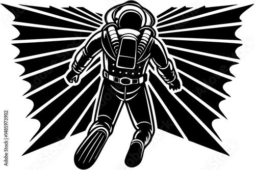 Black silhouette scuba diver ascending back view looking upward design, scuba diver, silhouette, diver, sea, ocean, underwater, water, diving, marine, sport, adventure, snorkel, snorkeling, equipment,