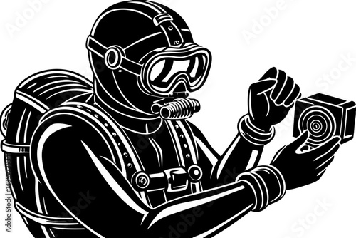 Diver with underwater camera illustration on white background with transparency, diver, scuba, underwater, camera, diving, marine, sport, ocean, sea, exploration, snorkeling, adventurer, adventure, eq