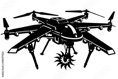 Military drone predator silhouette top angled view isolated transparent design, military drone, predator drone, drone silhouette, top view, angled view, aircraft, unmanned aerial vehicle, uav