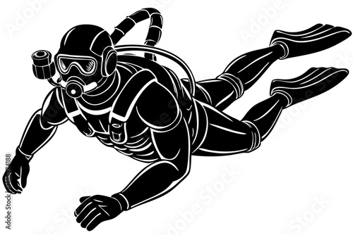 Scuba diver black silhouette side profile in horizontal swim vector art, scuba diver, diving, side profile, silhouette, vector, graphic, design, swim, underwater, ocean, sea, water, sport, recreation