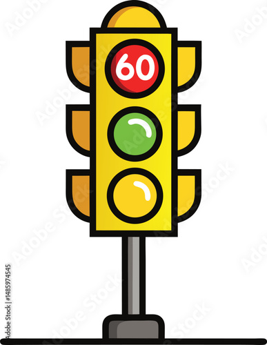 A red traffic light on a white background signals stop on the road