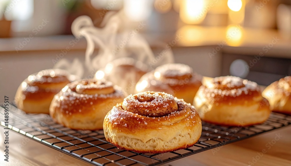 Freshly Baked Cinnamon Rolls On Wire Rack Freshly Baked Cinnamon Rolls On Wire Rack