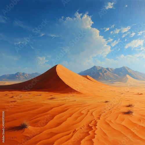 Sand dunes in a desert painting.