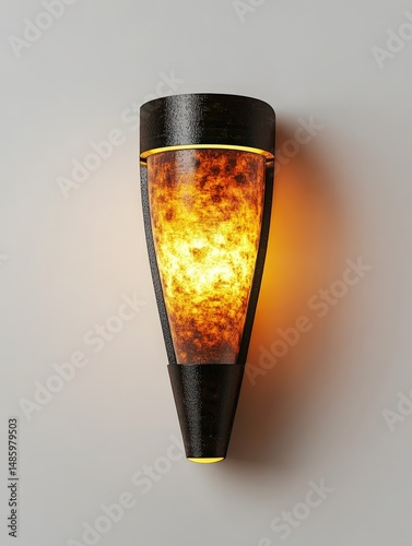 Modern wall sconce with amber glow illuminating a minimalist interior space
