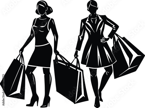 Group of Women Shopping Silhouettes with Bags