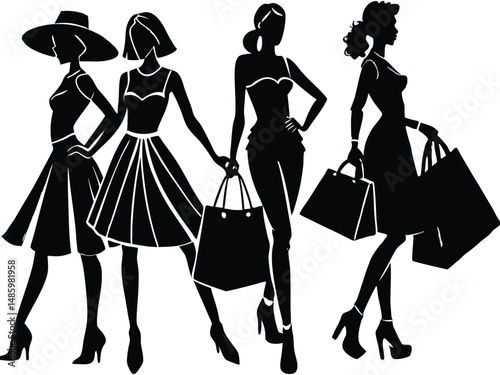 Elegant Female Silhouette Shopping Vector Art