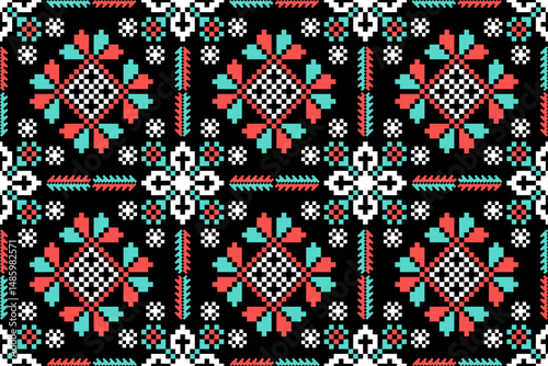 Cross stitch pattern concept showcasing traditional ethnic geometric pattern, Design for textile, background,carpet,wallpaper,clothing,wrapping,Batik,fabric,Vector illustration	
