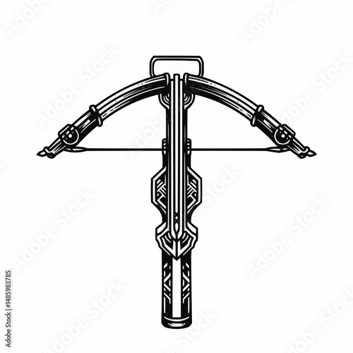 Detailed crossbow illustration with a drawn arrow and intricate mechanical details