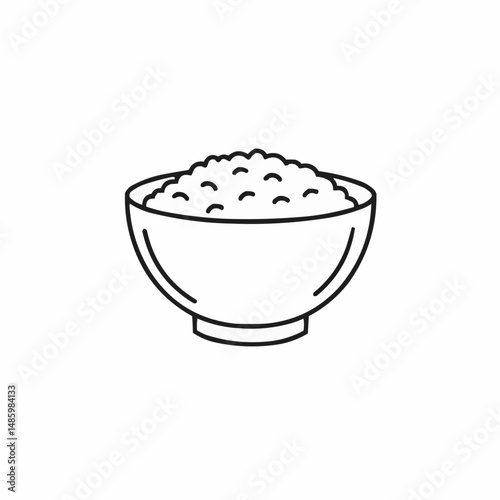 Bowl of food, line art. Simple black lines on a white background. Graphic design