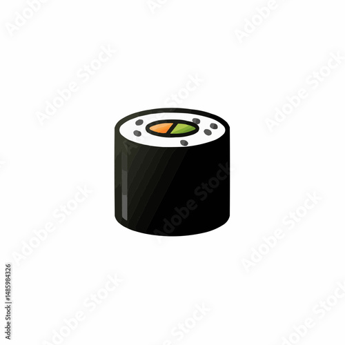 Sushi roll with seaweed, rice, orange and green filling, sesame seeds
