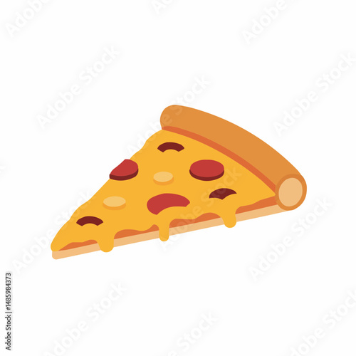 Vector illustration of a pizza slice with toppings in orange and red on white