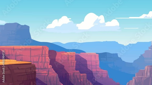 Stylized Parallax Animation of Grand Canyon Landscape with Layered Rock Formation
