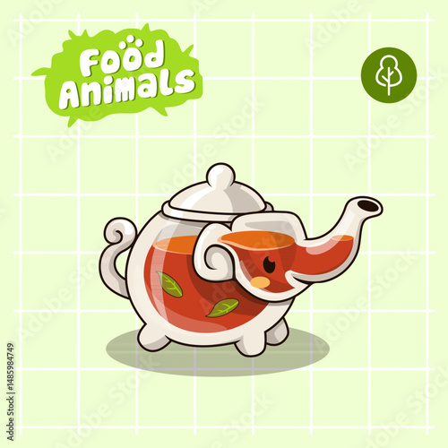 elephant teacup cartoon mascot logo character