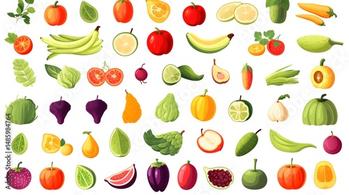 Variety of Fresh Fruits and Vegetables for Healthy Eating and Cooking Concepts