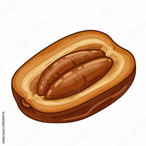 Tasty sausage in soft bread, warm shades. Fast food concept, easy lunch, detailed drawing