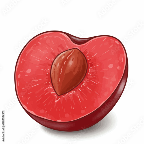 Close-up illustration of a halved stone fruit with a visible seed