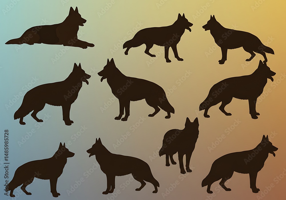 Obraz premium German Shepherd Silhouettes: A Canine Kaleidoscope AI Generated