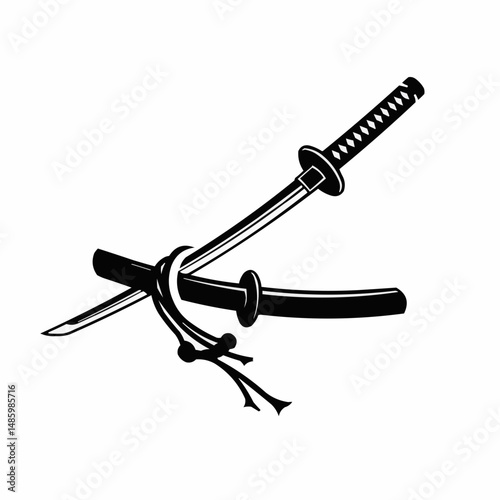 Black silhouette of a sword on a white background, sharp, ready to cut